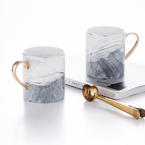  Nordic retro style ceramic mug Coffee cup Large capacity water cup Light luxury gold handle marble pattern trendy products