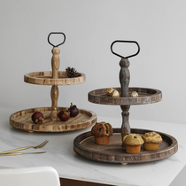 Creative European dessert rack Mori double layer three layer cake pan wooden dessert table decorative tray display rack props