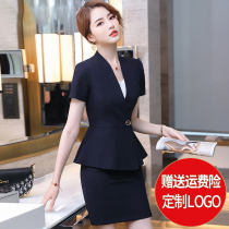 Short-sleeved professional suit Womens summer thin temperament high-end skirt front desk work outfit Sales manager suit summer dress