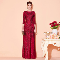 New wine red wedding dress long toast dress noble and elegant mother dress married daughter temperament dress