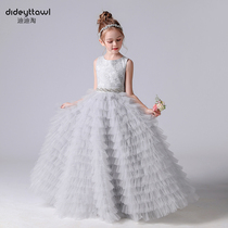 Didi Tao childrens dress Princess dress piano performance dress host catwalk dress dress adult gift cake dress gray