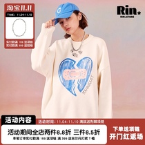 TNQT heartbreak band-aid crayon hand-painted love print loose pullover sweater men casual couples long sleeve women