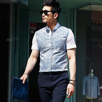 Korean spring long-sleeved shirt male boss casual printed shirt mens gentleman thin shirt trend