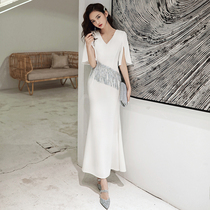 White evening dress skirt women 2021 new high-end banquet light luxury socialite temperament fishtail high-end dress summer