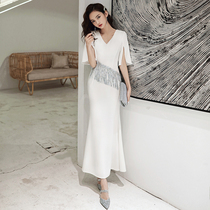 White evening dress skirt female 2021 new high-end banquet light luxury socialite temperament fishtail high-end dress summer