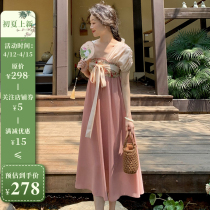 Wang Chill Flower Sound Improved Hanfu State Wind Elements Classical printed vintage Gentle Everyday Tandem Dress