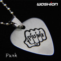 Personality Rock Metal Punk Titanium steel guitar pick necklace Fist pattern