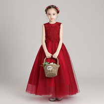 Girl red gas princess dress flower girl puffy gauze childrens host catwalk dress little girl costume summer