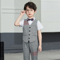 Boy suit suit summer 2021 new foreign style childrens flower girl dress short sleeve host piano performance suit