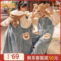 Couple pajamas womens autumn and winter mens robes coral velvet plus velvet padded flannel bathrobe home wear long