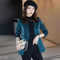 Green small blazer women spring and autumn 2021 autumn new fashion temperament jacket autumn acetic acid satin suit