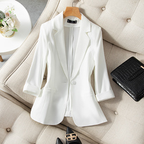 Small blazer womens summer thin high-end slim three-point sleeve black acetate satin Chiffon summer white suit