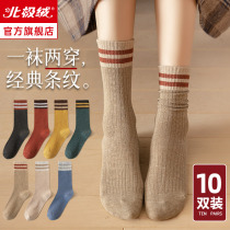 Socks Lady autumn and winter Japanese streak Net red long tube pile socks in socks sports cotton stockings ins tide