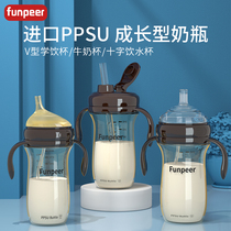 Powder skin straw cup Milk drinking cup Childrens water cup Big baby milk cup Milk cup with scale Learning drink cup bottle