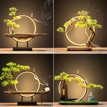 New Chinese Zen decoration base weathered solid wood home decoration Living room office porch Study Wrought iron lamp ring