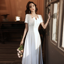 French white small dress female 2021 new summer banquet temperament engagement certificate evening dress dress short section