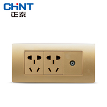 CHINT electric switch socket 118 champagne gold concealed three-position double five-hole ten-hole socket with TV panel
