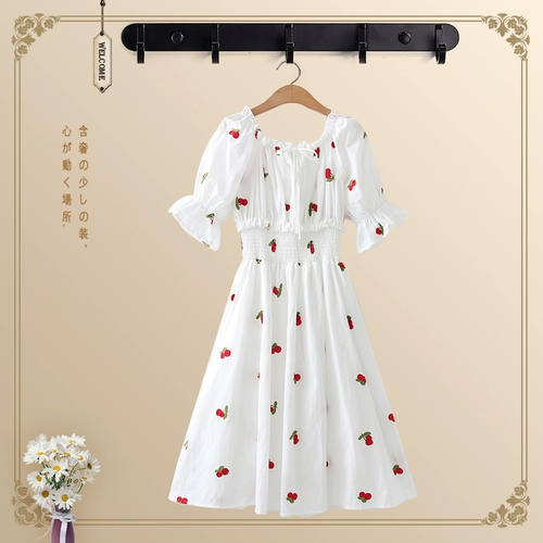 Платье для школьников, летняя одежда, милая юбка, цветочный принт, для средней школы, квадратный вырез, свободный крой, А-силуэт