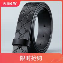 Mens genuine leather headless belt without buckle