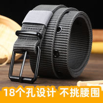 Porous canvas belt mens pin buckle belt student youth Korean version of the all-match jeans belt military training lengthened female tide