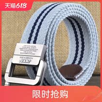Double-ring buckle canvas belt mens casual belt mens tide young people Korean version of all-match student jeans with ins