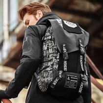 Backpack hip-hop shoulders male students large capacity trend computer Street Korean fashion personality bag travel graffiti