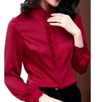 Solid color ruffled satin long sleeve shirt women Spring and Autumn New jacket Joker simulation silk shirt Women
