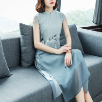 Silk Mulberry silk Chinese style modified version of Cheongsam dress womens summer high-end foreign style age-reducing thin temperament skirt