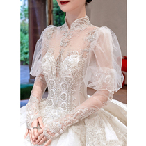 Long sleeve main wedding dress 2021 new bride big tailing court style French light and small man retro winter women