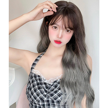 Wig female long curly hair net red gradient Lolita realistic bangs natural scalp full Hood cute jk wig