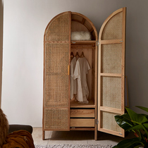 ins simple rattan Art Cabinet modern simple solid wood frame wardrobe Nordic B & B bedroom wardrobe