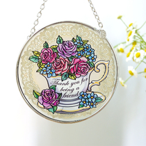 Exquisite American ami * Retro Gorgeous Lace Rose Hua Cup Painted Glass Pendant Plate Sitting Plate New Year Gift