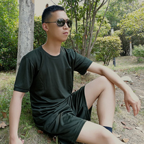 New physical training suit set olive green physical suit short sleeve male summer breathable round neck quick-drying T-shirt loose