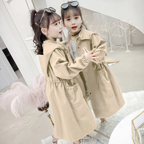 Girls windbreaker autumn clothes 2022 new childrens foreign style mid-length coat Korean version of the middle and big childrens British spring and autumn tops