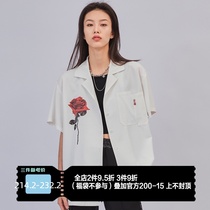 LUCKIET original design rose print white short-sleeved shirt 2021 new summer national tide jacket shirt