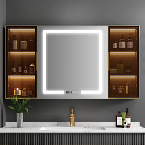  Smart bathroom mirror cabinet with LED light mirror anti-fog wall-mounted Feng Shui mirror Bathroom solid wood storage separate one