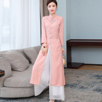 Chinese style retro Hanfu womens modern modified cheongsam jacket Chinese tea clothing spring and summer Zen tea clothing