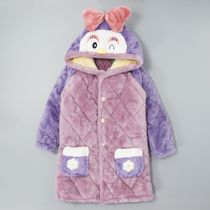 Autumn and winter children's padded nightgown girls coral fleece cotton large children's long nightgown parent-child flannel bathrobe