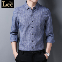 LEE NTI Autumn Winter New mens shirt business casual Stripe slim Korean fashion long sleeve shirt coat