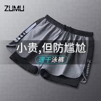 LEE NTI high-end swimming trunks mens anti-embarrassing loose flat corner swimming trunks five points Beach pants black swimsuit set