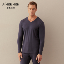 Mr. Aimu Warm Underwear Mens Autumn Clothes Warm Hearted Bamboo Suede Business V Collar Single Layer Beating Bottom Blouse NS72B441