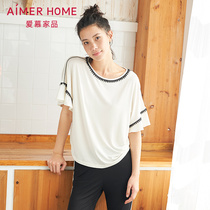 Aimer adores home products soft piano enjoy thin round neck short sleeve jacket home clothing women's autumn and winter AH450421