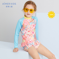 Aimer Kids love children flower sea fish girl long sleeve swimsuit suit AK1675134