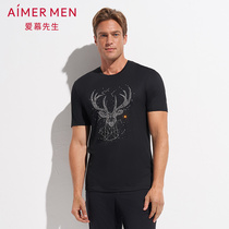 Mr. aimer men Aimu Limited Creative T-shirt Crewneck Short Sleeve Elk NS81D671