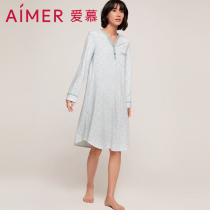 Love pajamas female 21 years New V collar simple print Shu cotton can wear long sleeved nightdress AM446561