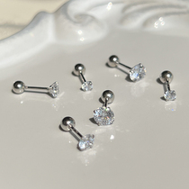 Square Sugar Home Sleep Free * Classic brief About four claws zircon screw S925 pure silver ear nail small minimalist earrings