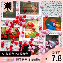 100 colored heart shaped love pushpins Cork felt wall nails pink red flat head plastic girl box