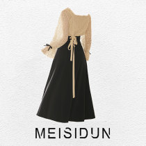 Yunshui Tang suit retro fashion set lace shirt gentle top black lace-up temperament skirt