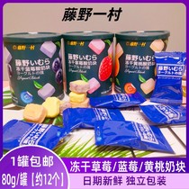  Fujino Ichimura frozen hay berry milk block freeze-dried blueberry yellow peach fruit dried yogurt block 80g can snack