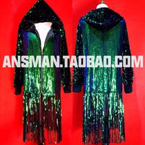 Nightclub Bar male singer DS DJ Gogo fantasized green laser long stream Su loose coat show suit